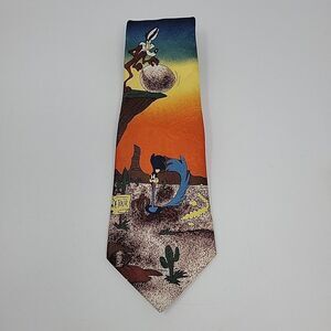 Vintage Looney Tunes Roadrunner Wile E Coyote Neck Tie Warner Bros 1996